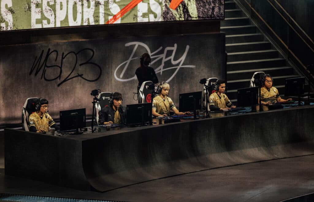 GAM Esports on stage in their first match - image via Colin Young-Wolff/Riot Games