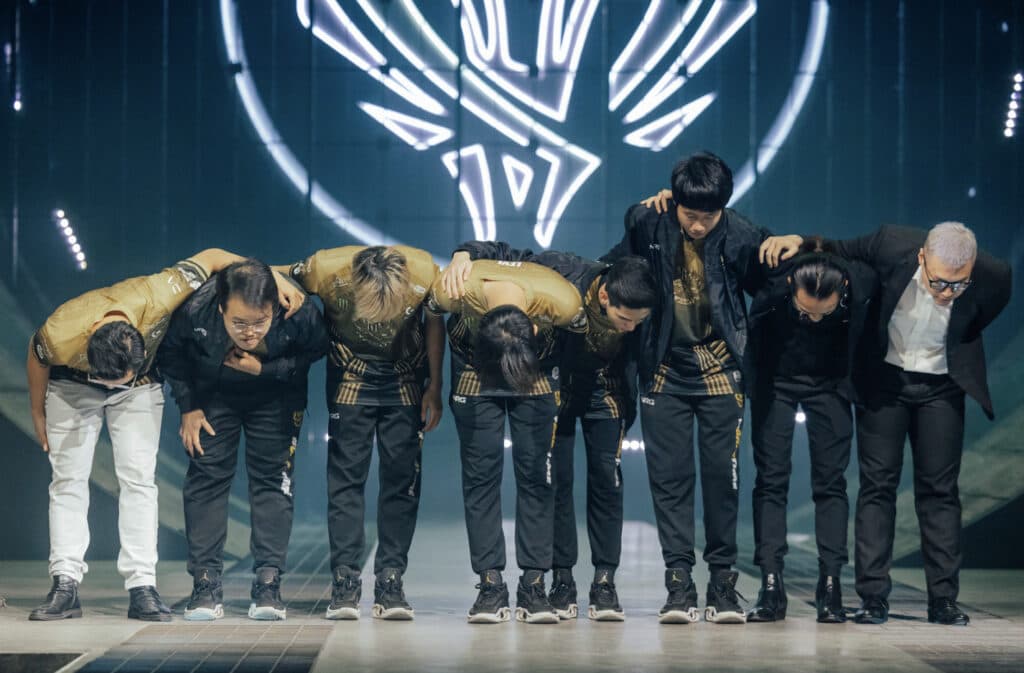 Taking a bow from the VCS representative for MSI 2023. GAM Kati is third from the left. - image via Colin Young-Wolff/Riot Games