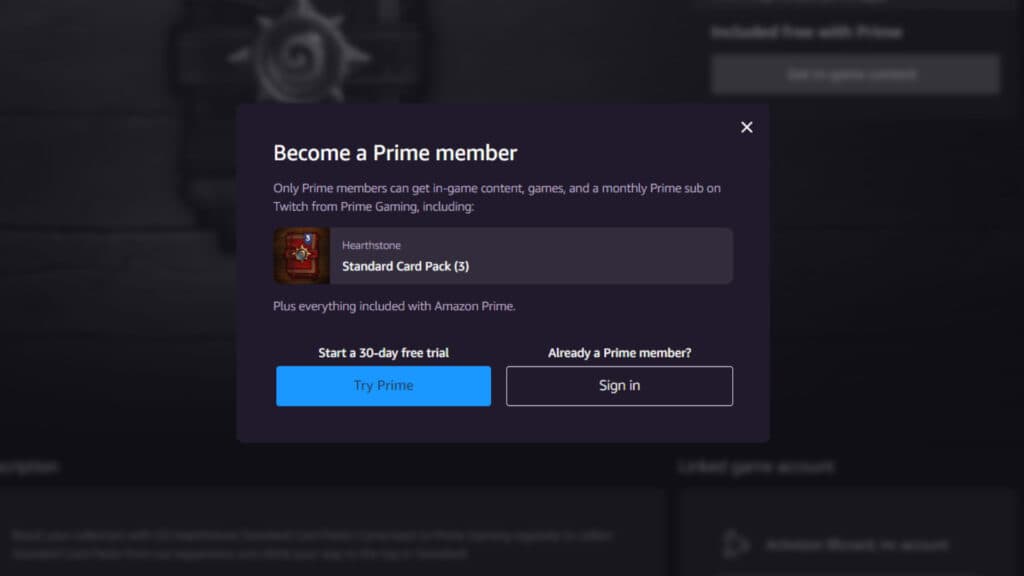 How to try out Amazon Prime (Image via Prime Gaming)
