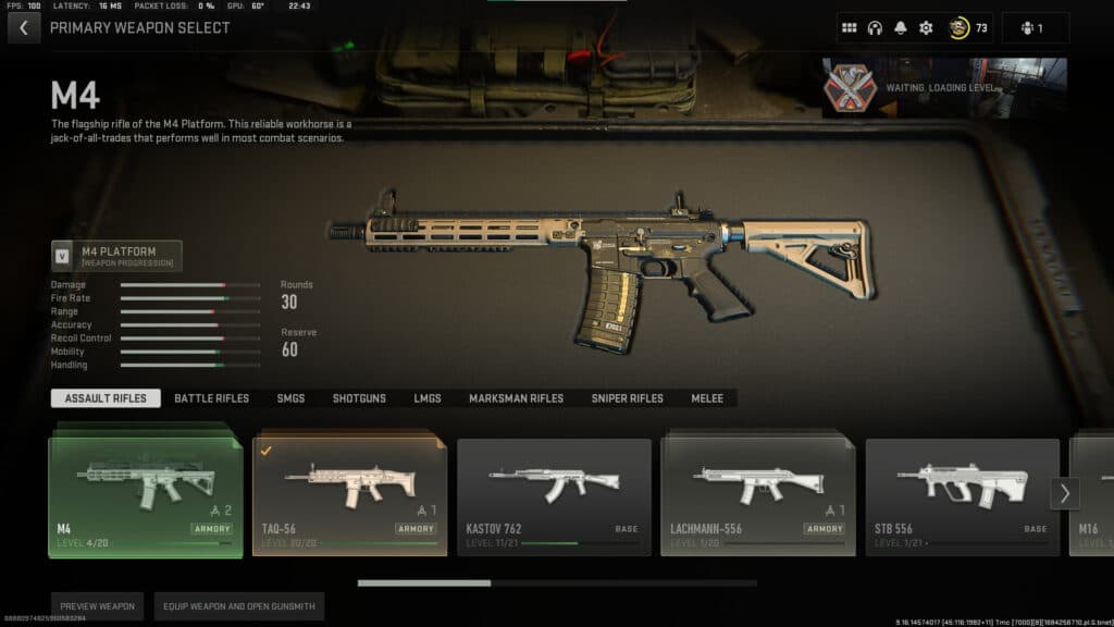 The M4 in MW2 and Warzone 2.