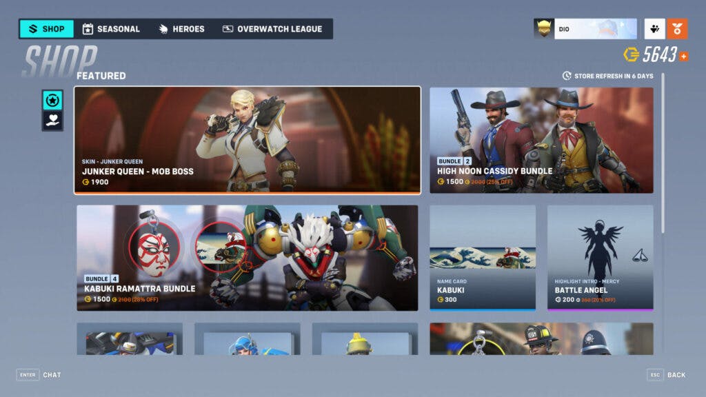Weekly Overwatch 2 shop rotation (Image via Blizzard Entertainment)