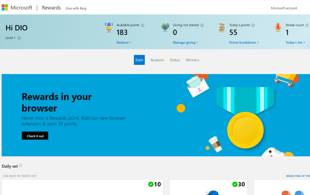 Microsoft Rewards screenshot (Image via via Microsoft)