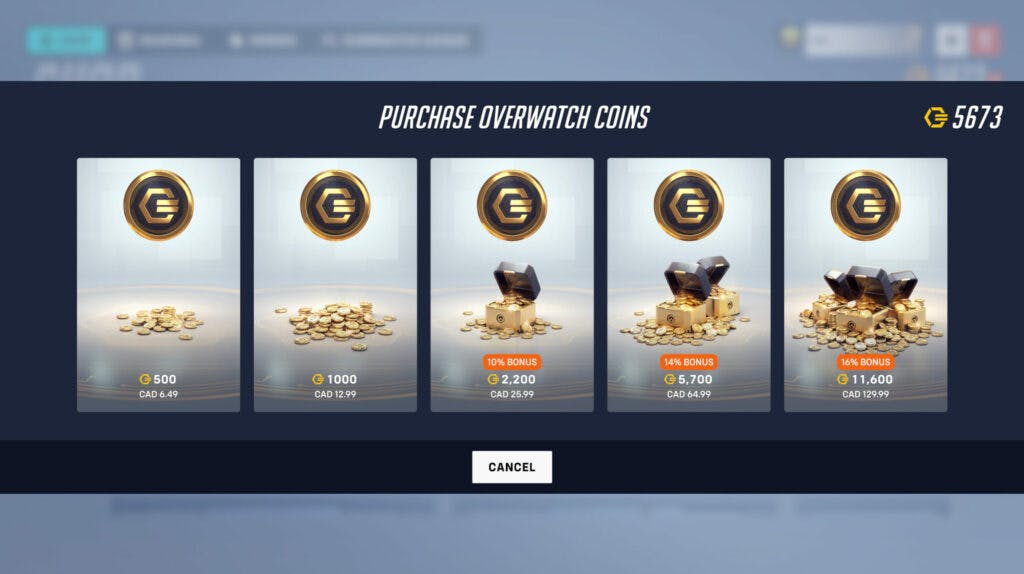 Overwatch Coins cost in CAD (Image via Blizzard Entertainment)