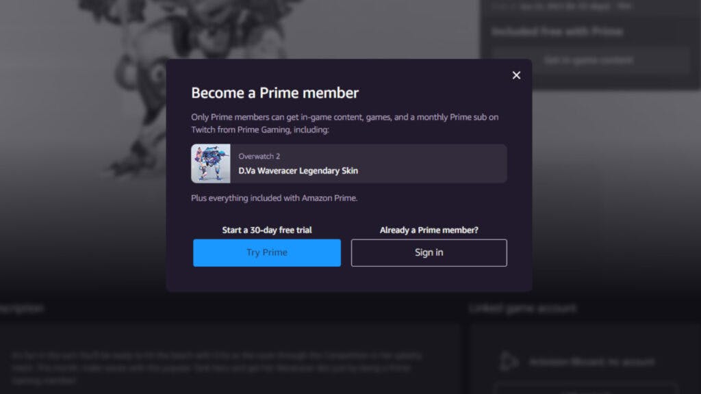 How to sign up for a Prime Gaming trial (Image via Prime Gaming)
