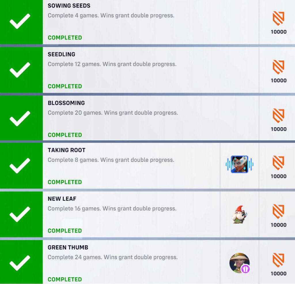 Overwatch 2 Seeds of Order challenges and rewards (Image via Blizzard Entertainment)