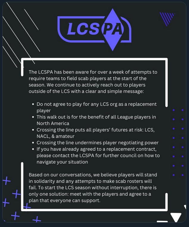 The LCSPA has made a list of requests for the LCS to address