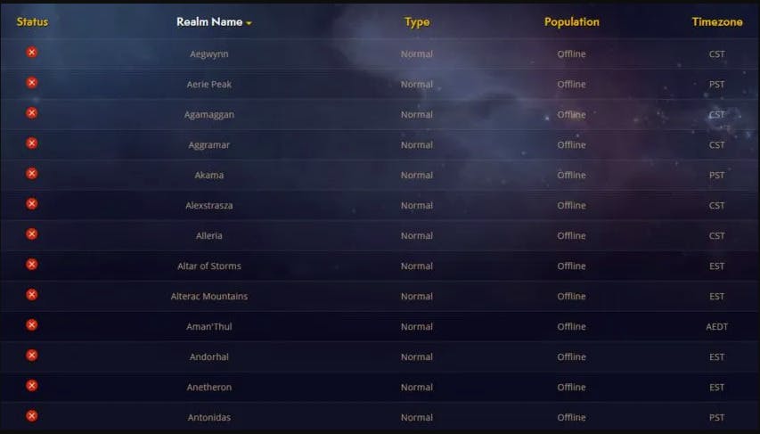 How to check the World of Warcraft realm status at any given moment
