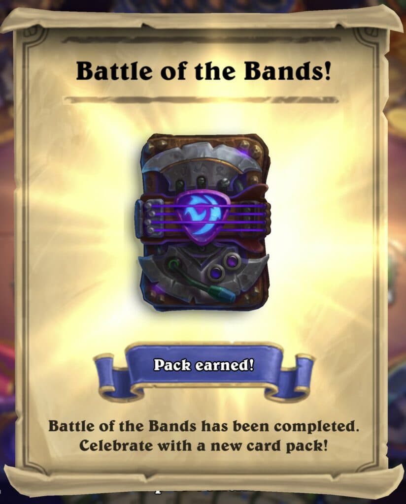 Hearthstone Battle of the Bands Tavern Brawl reward for winning all 7 bosses - <a href="https://twitter.com/ben_heathstone/status/1671580958292680706/photo/1" target="_blank" rel="noreferrer noopener nofollow">Image via Ben</a> Hearthstone