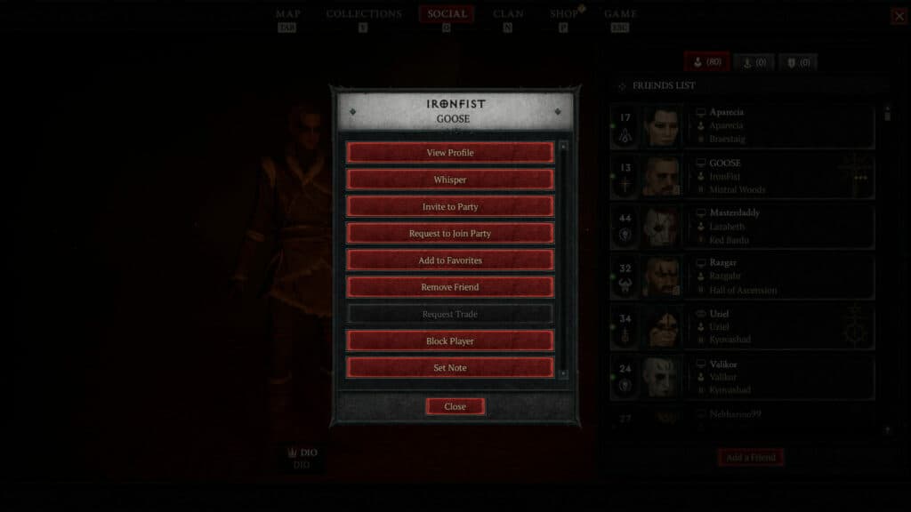 Inviting friends in Diablo 4 (Image via Blizzard Entertainment)