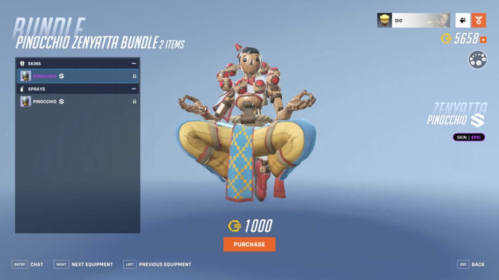 Overwatch 2 Pinocchio Zenyatta skin (Image via Blizzard Entertainment)