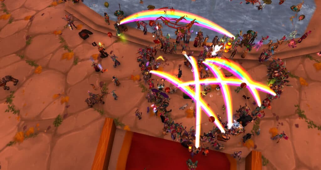 Running of the Trolls in World of Warcraft (Image via <a href="https://twitter.com/Dravvie" target="_blank" rel="noreferrer noopener">Dravvie</a> and <a href="https://twitter.com/WarcraftCares" target="_blank" rel="noreferrer noopener">Warcraft Cares</a>)