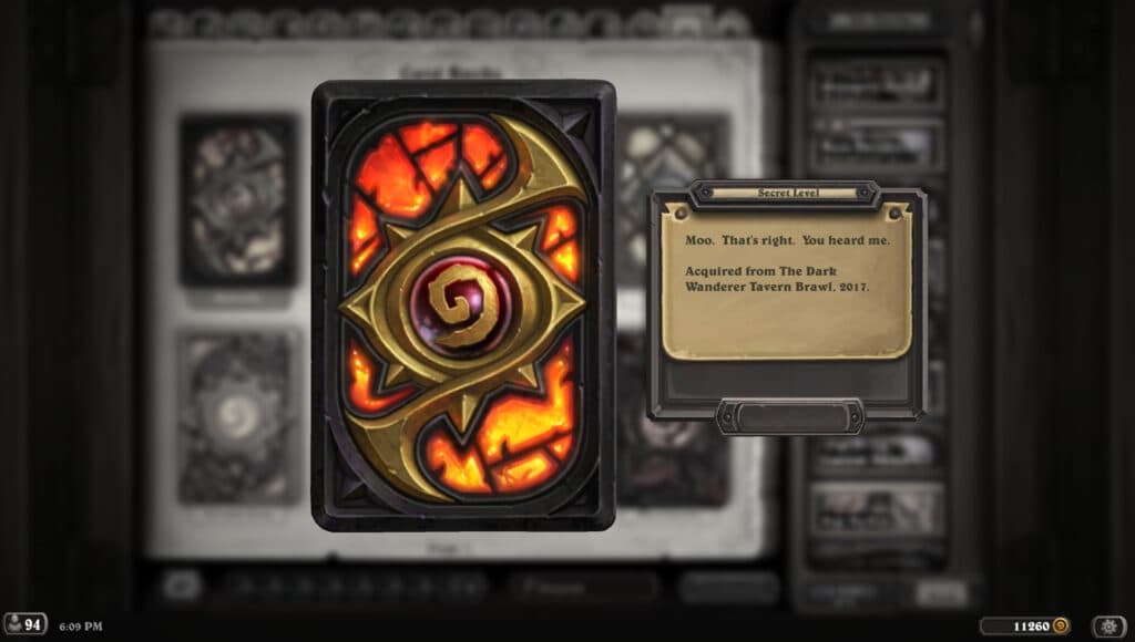 The Dark Wanderer Tavern Brawl card back from 2017 (Image via Blizzard Entertainment)