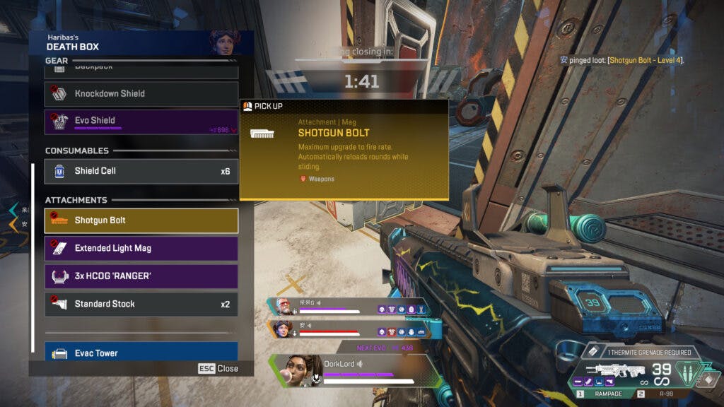 The gold shotgun bolt comes with a unique perk that allows players to automatically reload their shotgun rounds while sliding (Image via Respawn Entertainment)