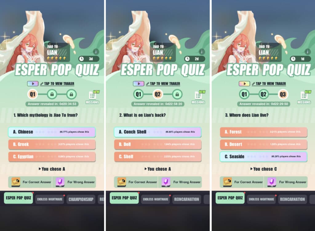 Dislyte Lian quiz answers (Image via Lilith Games)