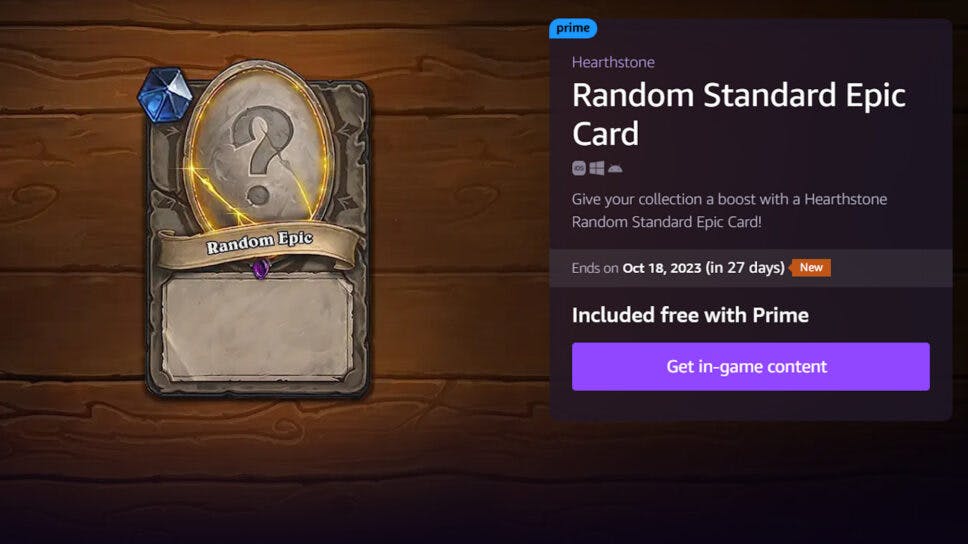 How to get a Free Hearthstone Epic card with Prime Gaming cover image