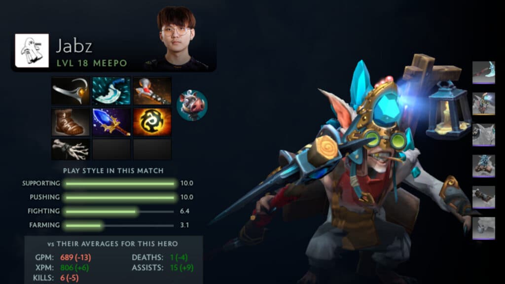Talon.Jabz offlane Meepo item build (Image via Dota client)