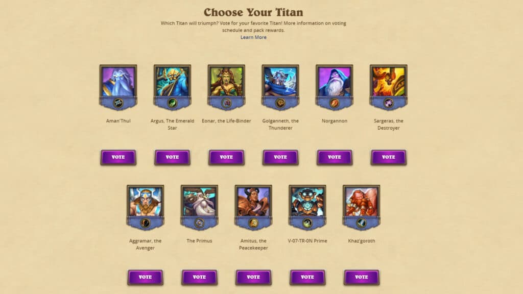 Hearthstone's Choose Your Titan event (Image via Blizzard Entertainment)
