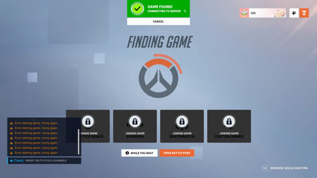 Overwatch 2 Error Starting Game bug (Image via Blizzard Entertainment)