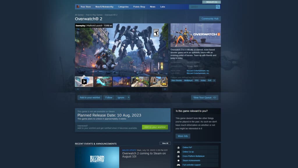 Overwatch 2 is now on Steam (Image via Valve)