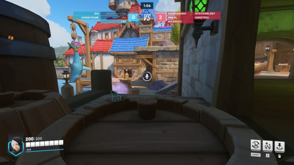 Screenshot of Kiriko as a barrel (Image via Blizzard Entertainment)