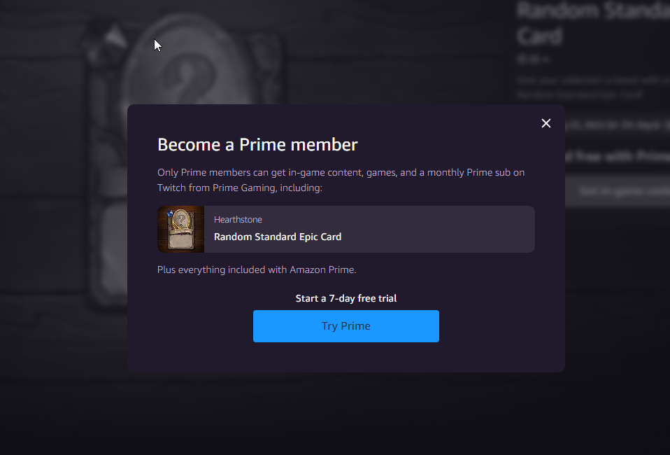 Get the Free Hearthstone Epic card without being a Prime Gaming Member