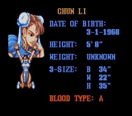The "official" date of Chun-Li's birth from Street Fighter II (Image via Capcom)