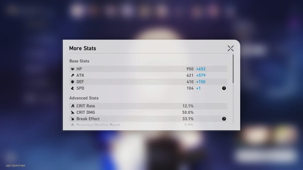 You can view all your characters base stats and bonuses in the "More Stats" Menu