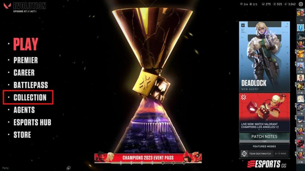 Launch the game. Click on the Collection Tab in the Menu. Image Credit: Riot Games / Esports.gg