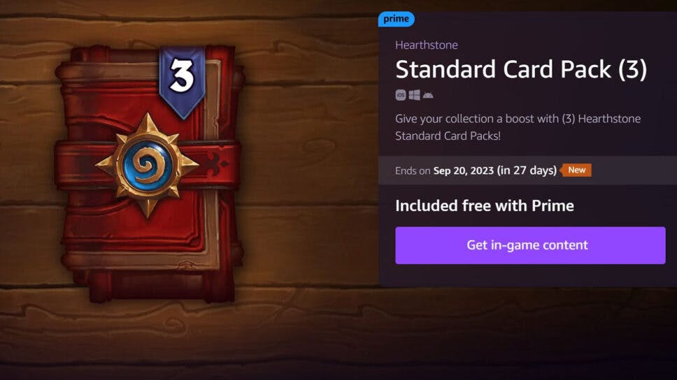 How to get 3 Free Hearthstone packs with Prime Gaming cover image
