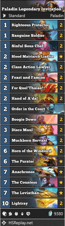 Paladin - A Legendary Invitation<br>Hearthstone Free Deck