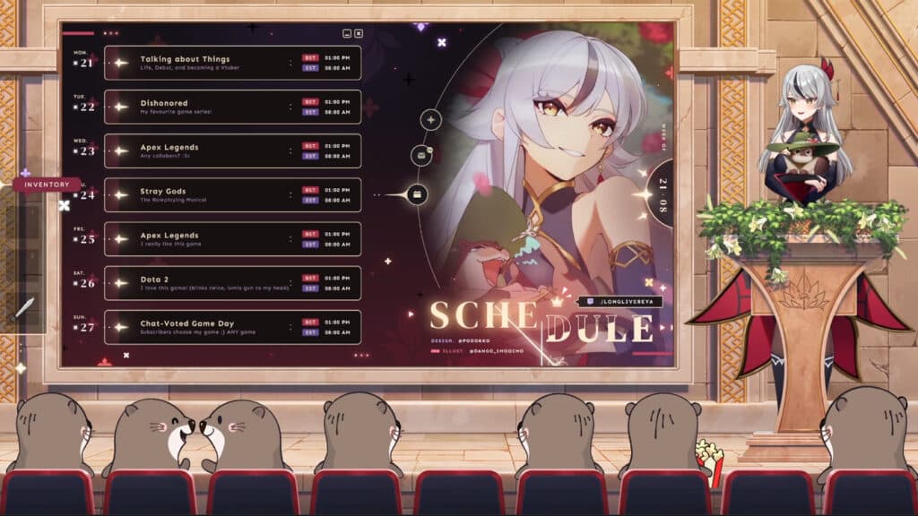 Reya's VTuber schedule during her debut week (Image by LongLiveReya)