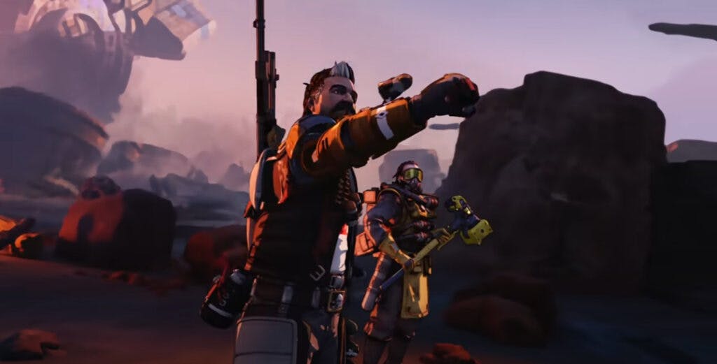 Fuse in his Season 8 launch trailer with Caustic flexing his heirloom (Image via Respawn Entertainment)