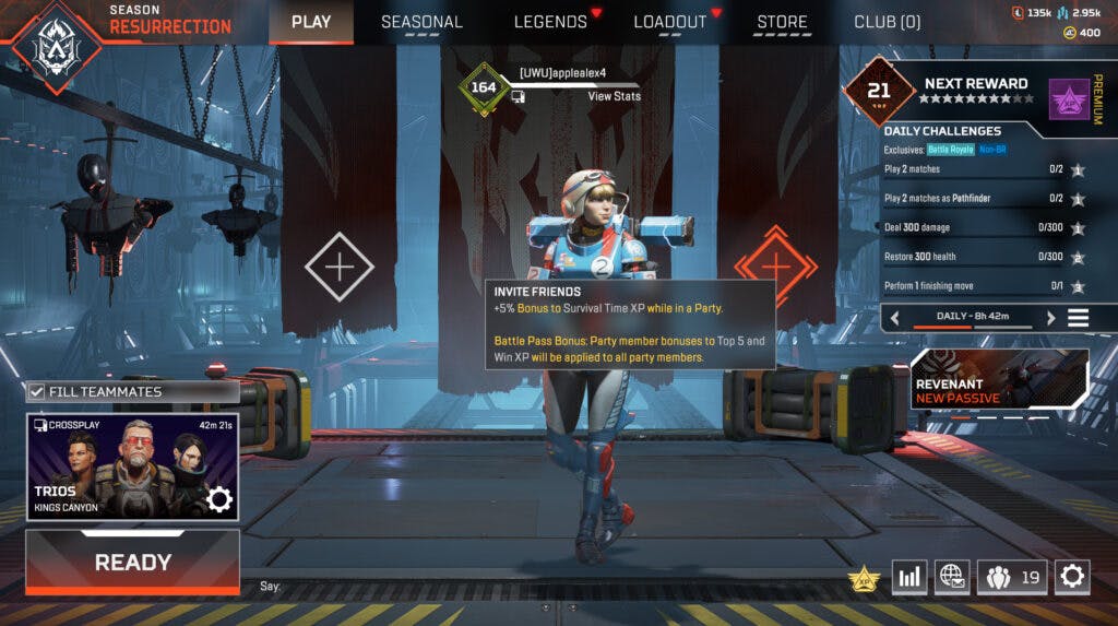 Use the + button on either side of your Legend to invite friends to your lobby! (Screenshot by esports.gg)