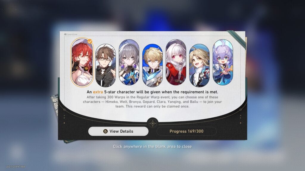 In the "Additional Rewards" you will be able to see your choices of free Honkai characters