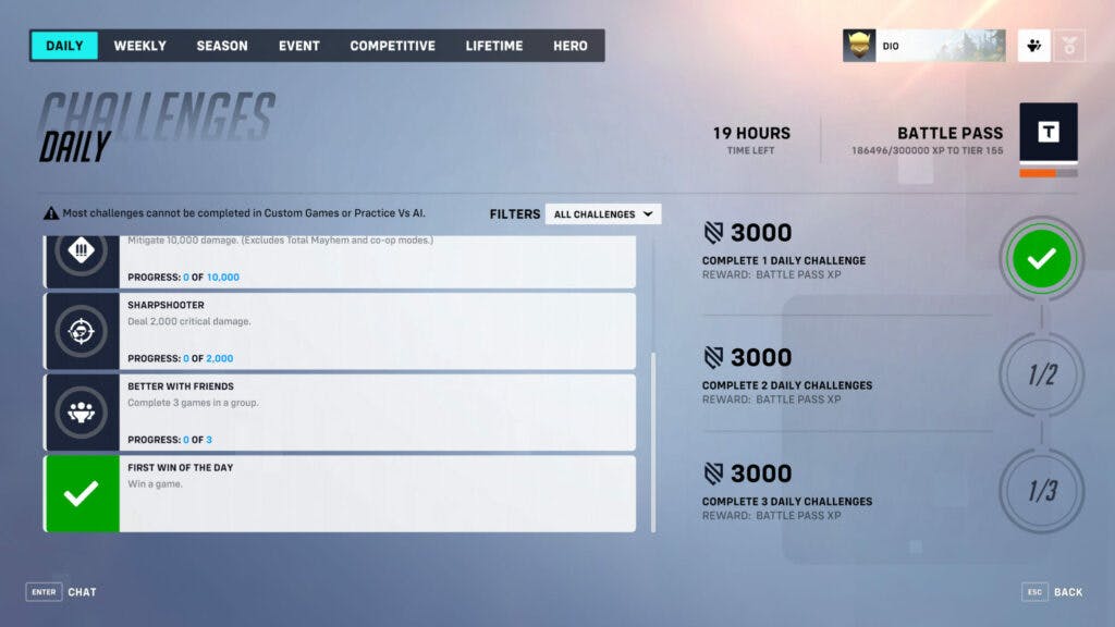 Complete daily challenges to gain more Battle Pass XP (Image via Blizzard Entertainment)