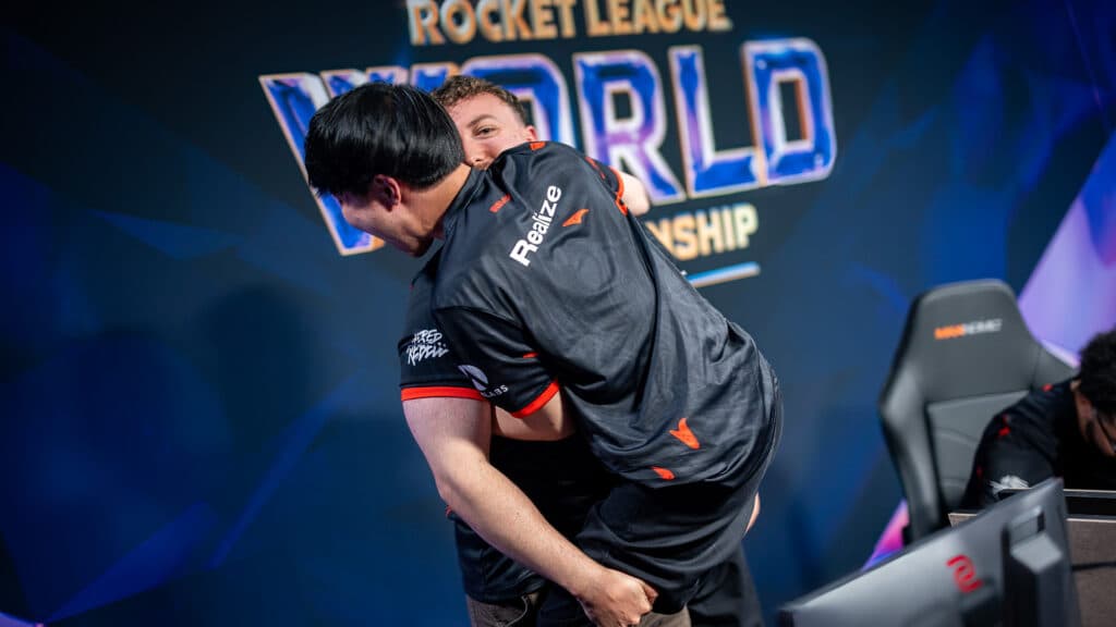 Elevate after winning against G1 in RLCS 2022-23 World Cha