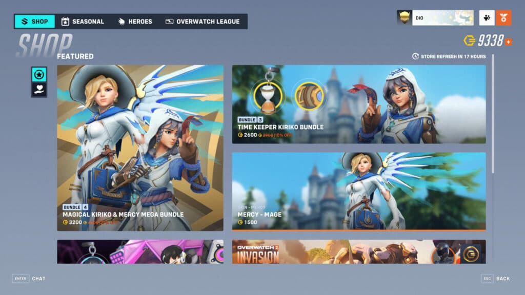 The in-game shop (Image via Blizzard Entertainment)