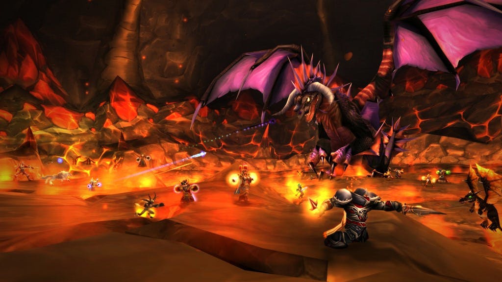 Fighting Onyxia in WoW Classic (Image via Blizzard Entertainment)