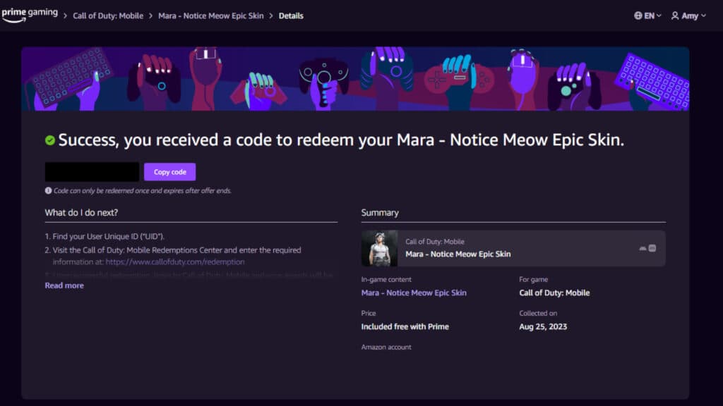 How to claim the free skin (Image via Prime Gaming)