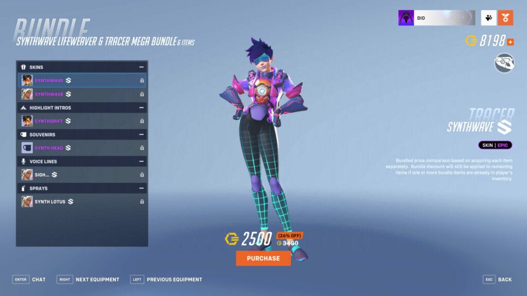 The Synthwave Tracer skin (Image via Blizzard Entertainment)