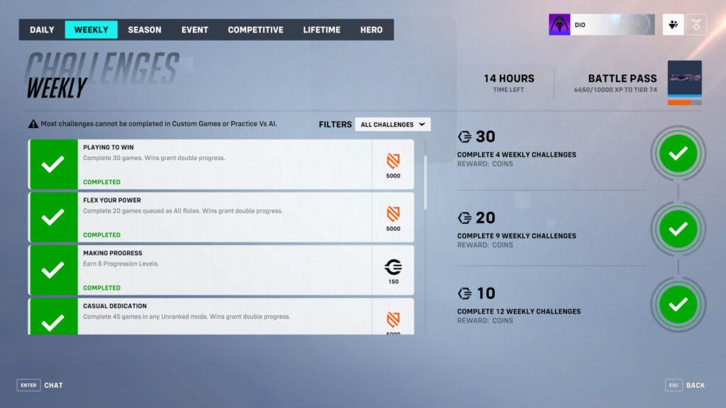 Complete weekly challenges to gain Overwatch 2 Season 6 Battle Pass XP (Image via Blizzard Entertainment)