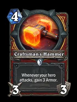 Craftsman’s Hammer<br>Old: Whenever your hero attacks, gain 4 Armor.<br>New: Whenever your hero attacks, gain 3 Armor.