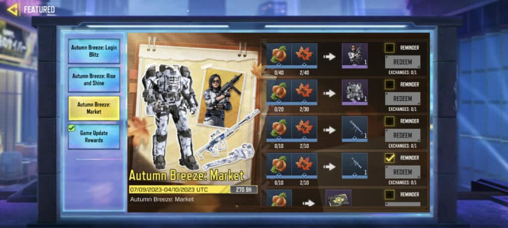 Call of Duty: Mobile Autumn Breeze: Market (Image via Activision Publishing, Inc.)