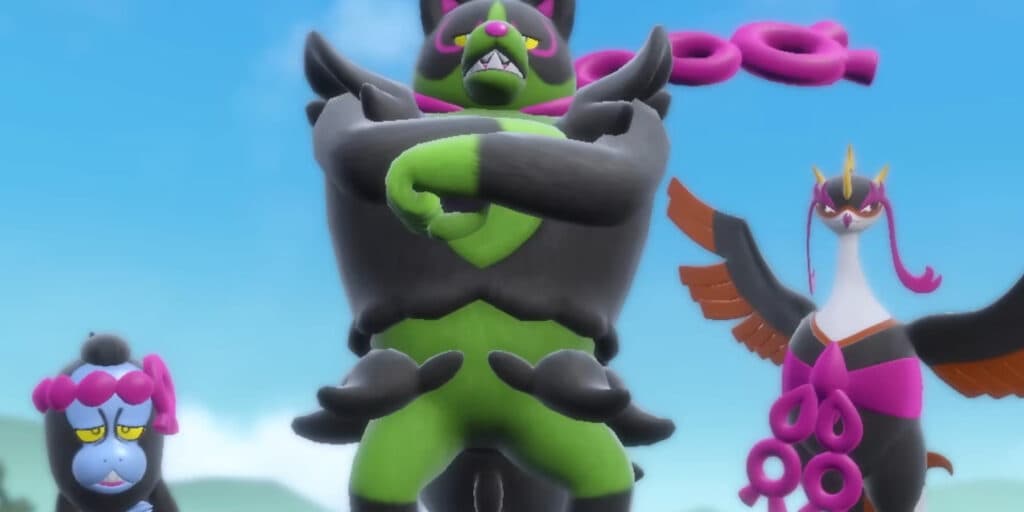 The Teal Mask's loyal three: Munkidori, Okidogi, and Fezandipiti (Image via Pokémon)