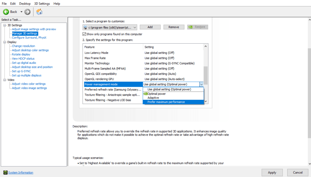 NVIDIA Control Panel screenshot (Image via esports.gg)
