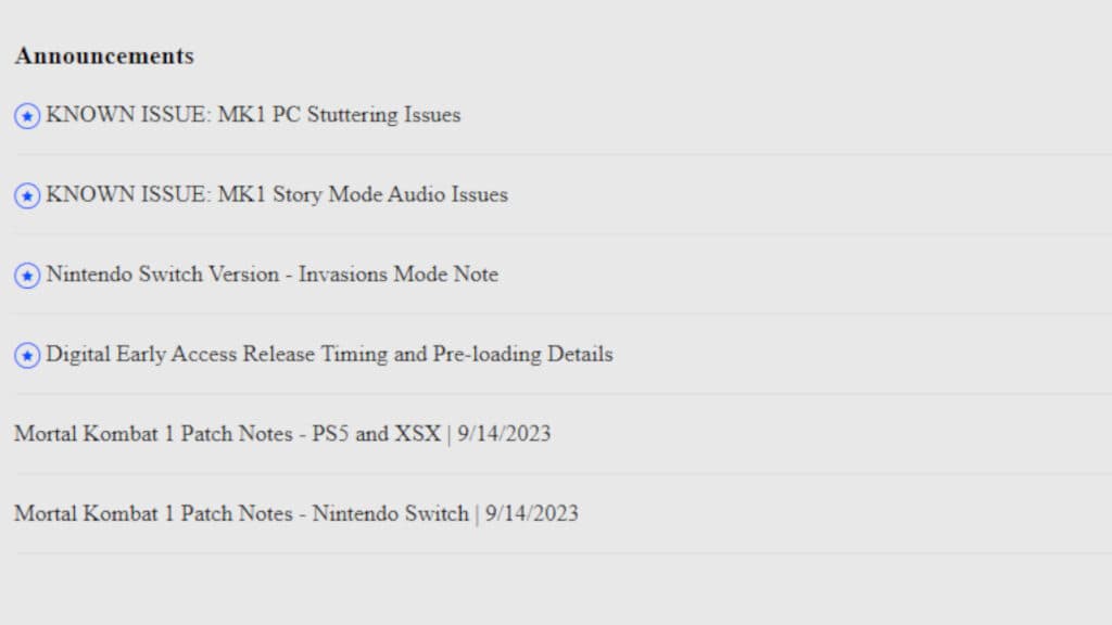 Announcements and information (Image via Warner Bros. Games)