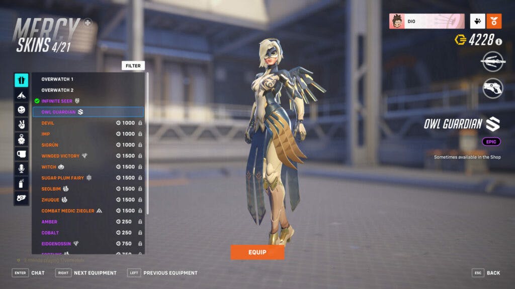 The Owl Guardian Mercy skin in Overwatch 2 (Image via Blizzard Entertainment)