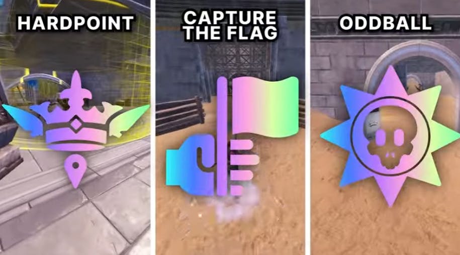 The Fortnite game modes include Hardpoint, Capture the Flag, and Oddball (Image via eFuse)