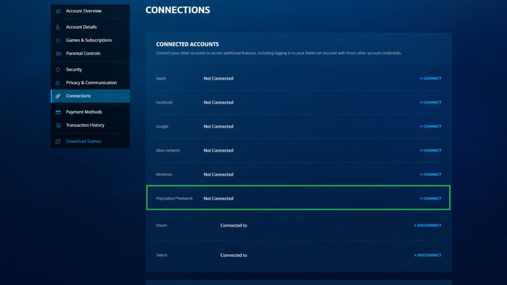 Connecting your PlayStation and Battle.net accounts (Image via Blizzard Entertainment)