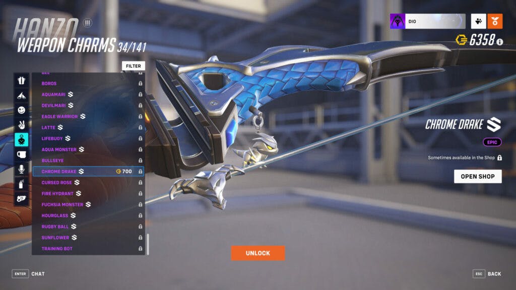 A screenshot of Hanzo's weapon charm (Image via Blizzard Entertainment)